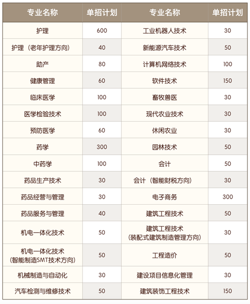 常德职业技术学院2020年单招计划