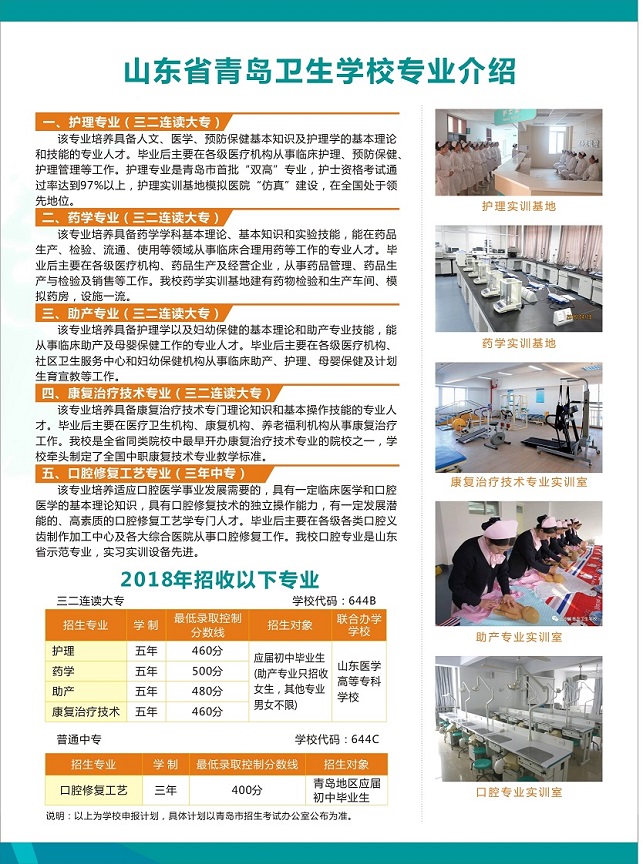 青岛卫生学校2019年招生简章和招生计划