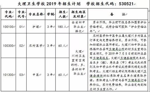 大理卫生学校招生简章