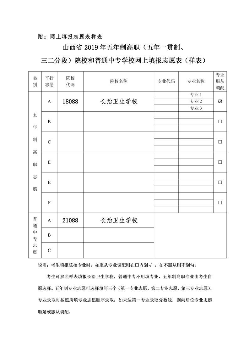 2019年长治卫生学校考生报考须知