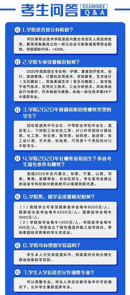 阿拉善职业技术学院2020年招生简章