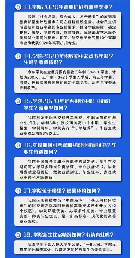 阿拉善职业技术学院2020年招生简章