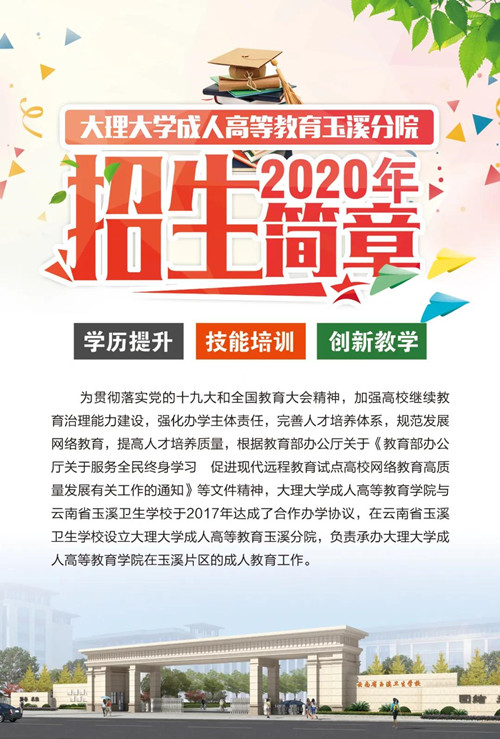 大理大学成人高等教育玉溪分院2020年招生简章