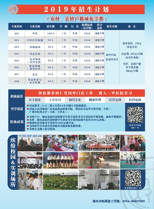 汕头中医药技工学校2019年招生简章